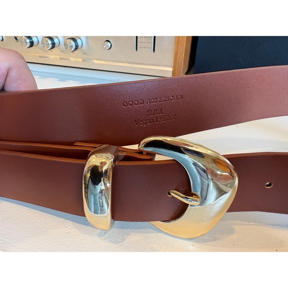 Good American Brown Leather Belt with Gold Buckle - Picture 5 of 8